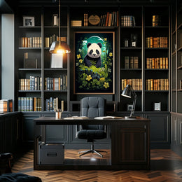 Panda in Whimsical Forest Cartoon Art Poster