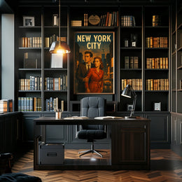New York City Noir Scene Poster Vintage Cityscape Wall Art