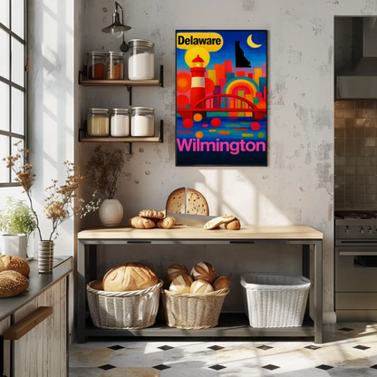 Wilmington Delaware Modern Rainbow Skyline Travel Poster