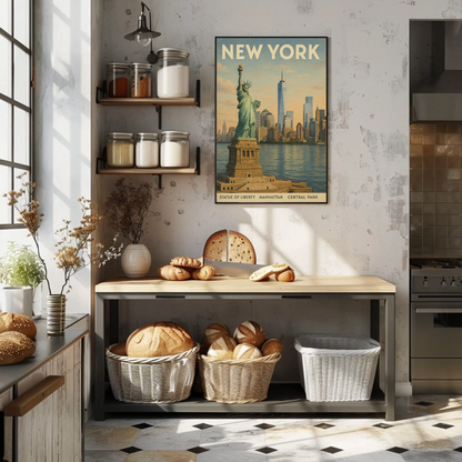 Statue Of Liberty Manhattan Skyline Travel Poster
