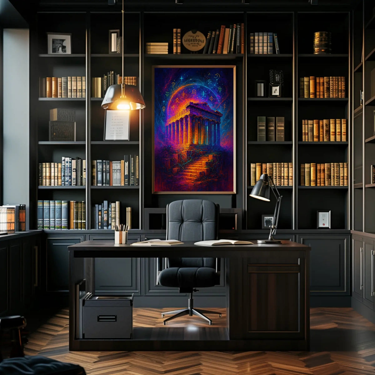 Mystical Ruins Under Cosmic Skies Poster