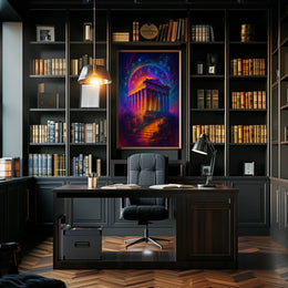 Mystical Ruins Under Cosmic Skies Poster