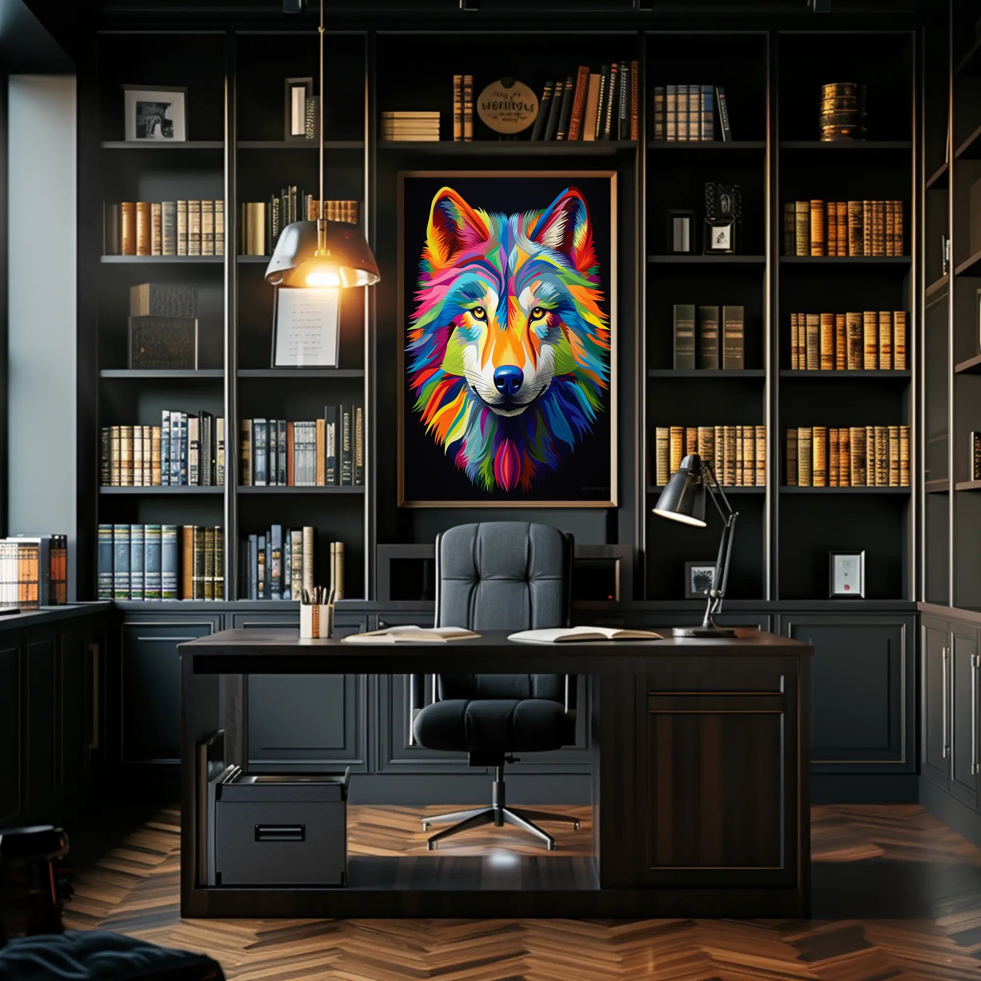 Vibrant Wolf Portrait Poster PosterGoat