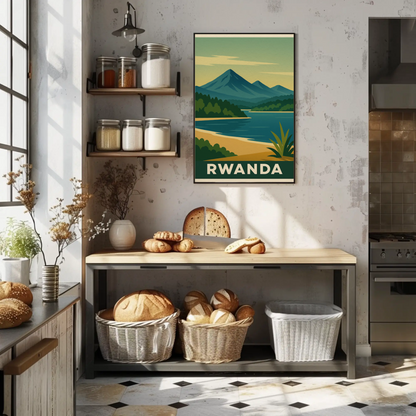 Rwanda Lake and Mountains Modern Poster Travel