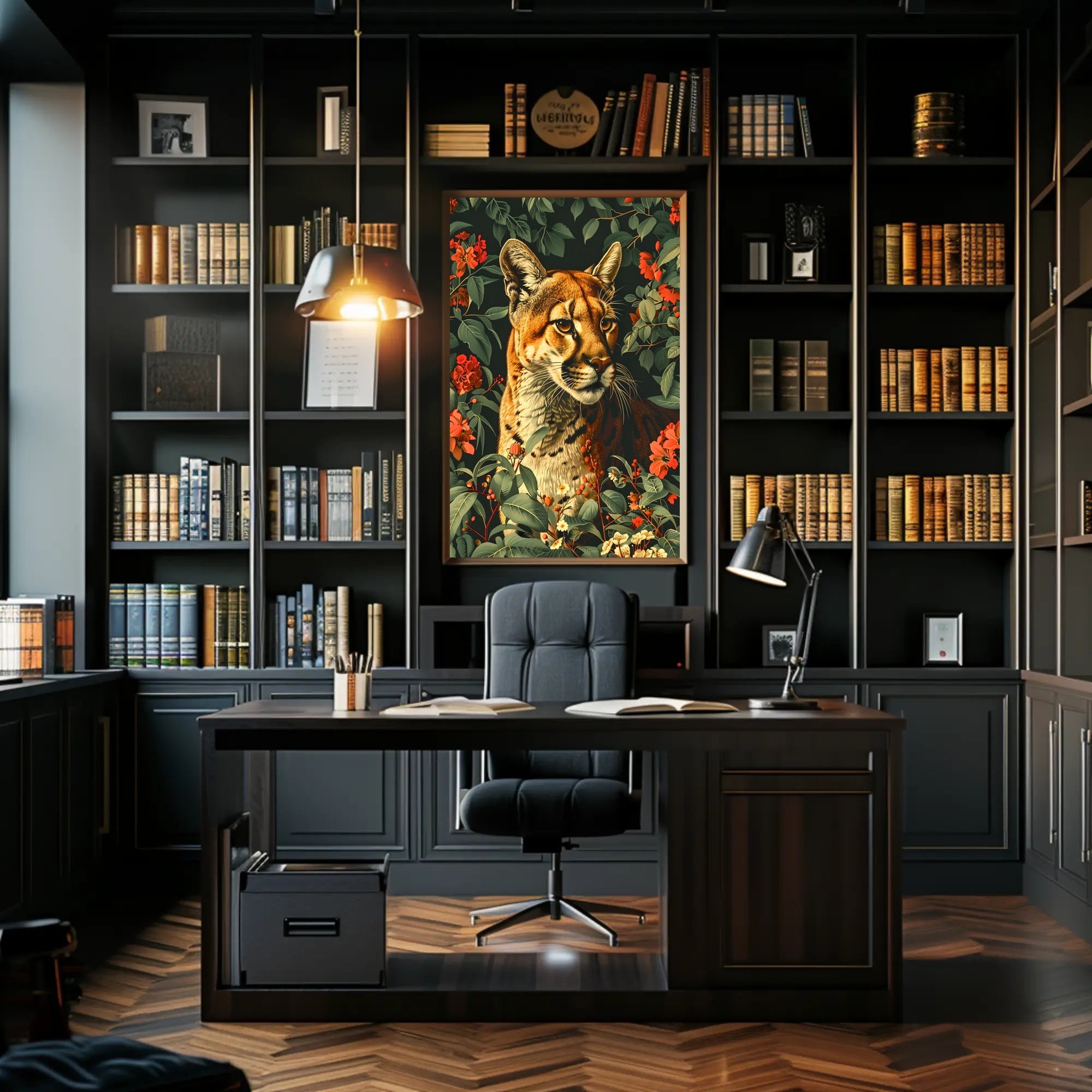 Majestic Cougar in Bloom Wall Art Print