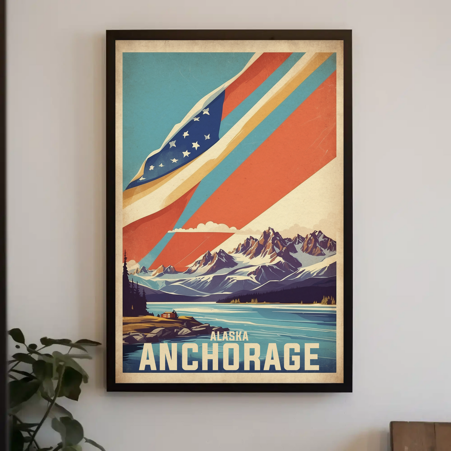 Anchorage Alaska Mountain Lake Vintage Travel Poster