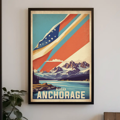 Anchorage Alaska Mountain Lake Vintage Travel Poster
