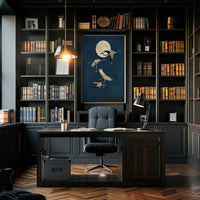 Moonlit Flight of Cranes Poster