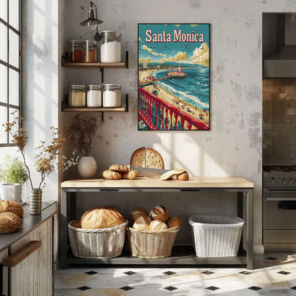 Santa Monica California Beach Pier Travel Poster