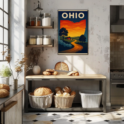Ohio Country Road Sunset Horizon Travel Poster