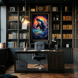 Whale in Cosmic Waves: Surreal Art Poster