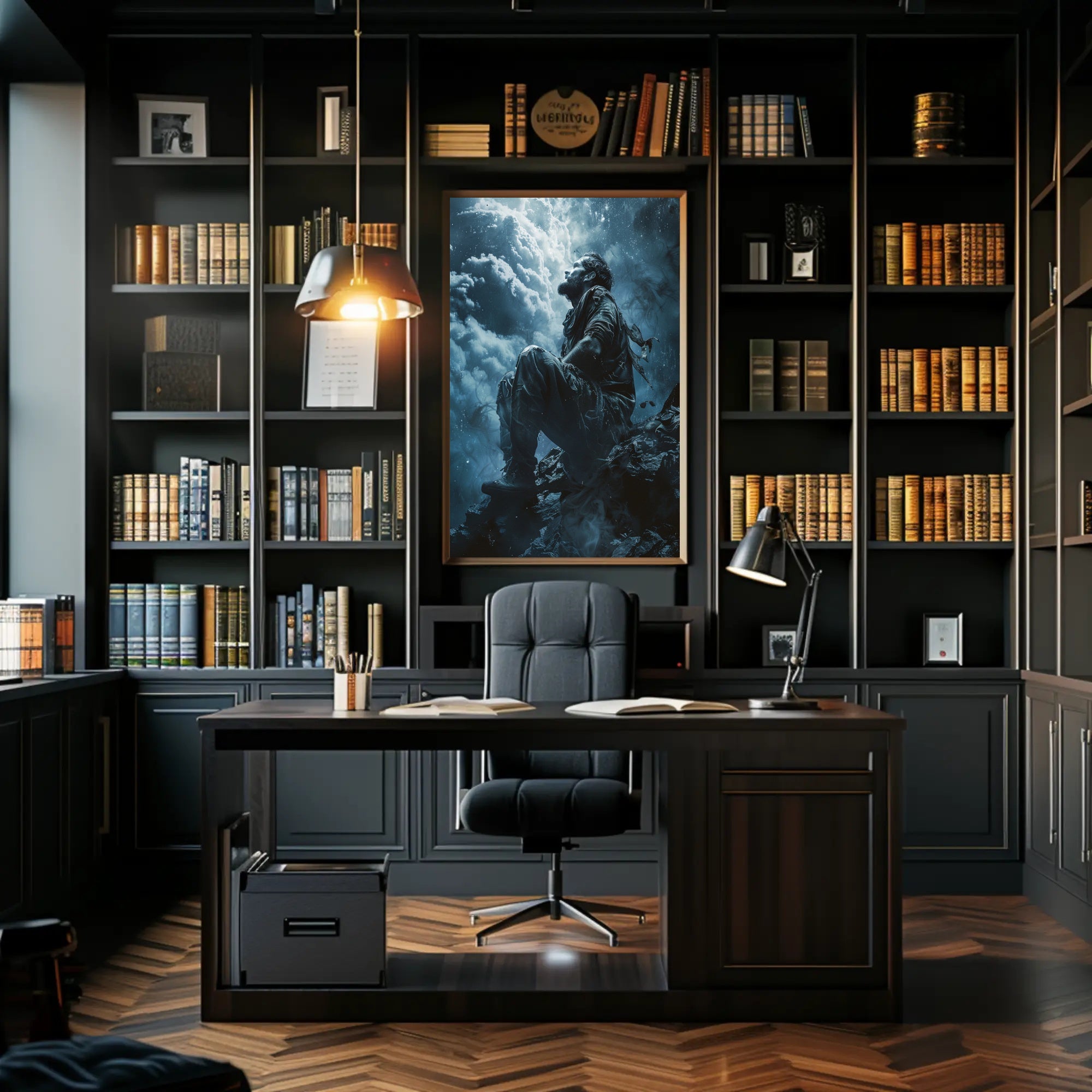 Haunting Horror Poster: Skeletal Figure with Red Eyes PosterGoat