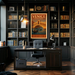 Venice Gondola Explore: Vintage Travel Poster PosterGoat