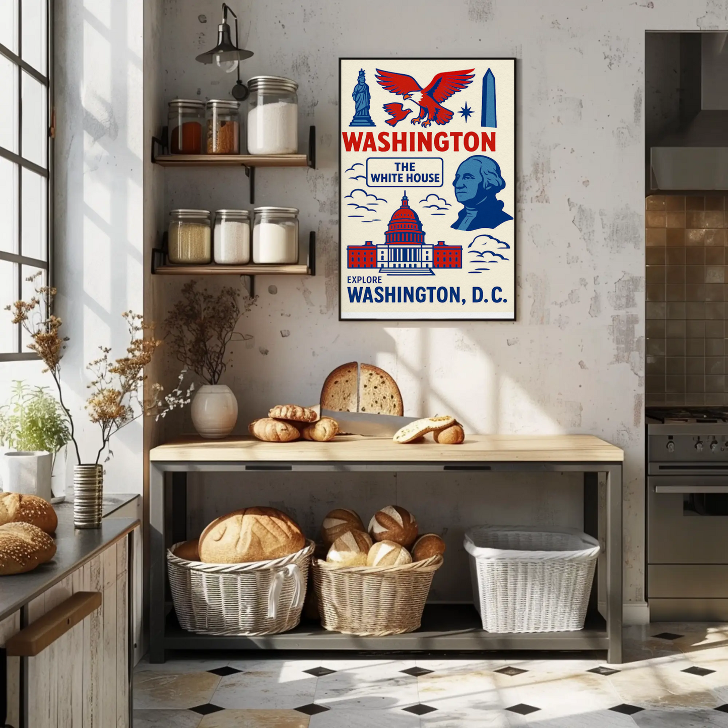 Washington DC Icons White House Capitol Art Travel Poster