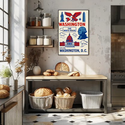 Washington DC Icons White House Capitol Art Travel Poster