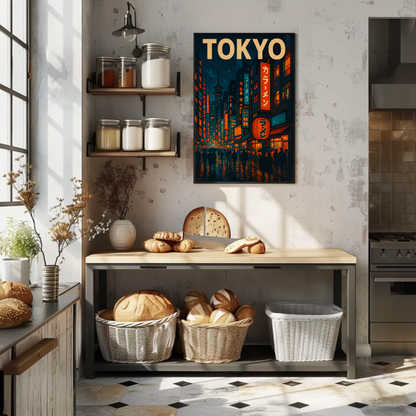 Tokyo Night Rain Lantern Travel Poster