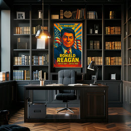 Ronald Reagan 40th President of the United States Colorful Comic Book Style Poster