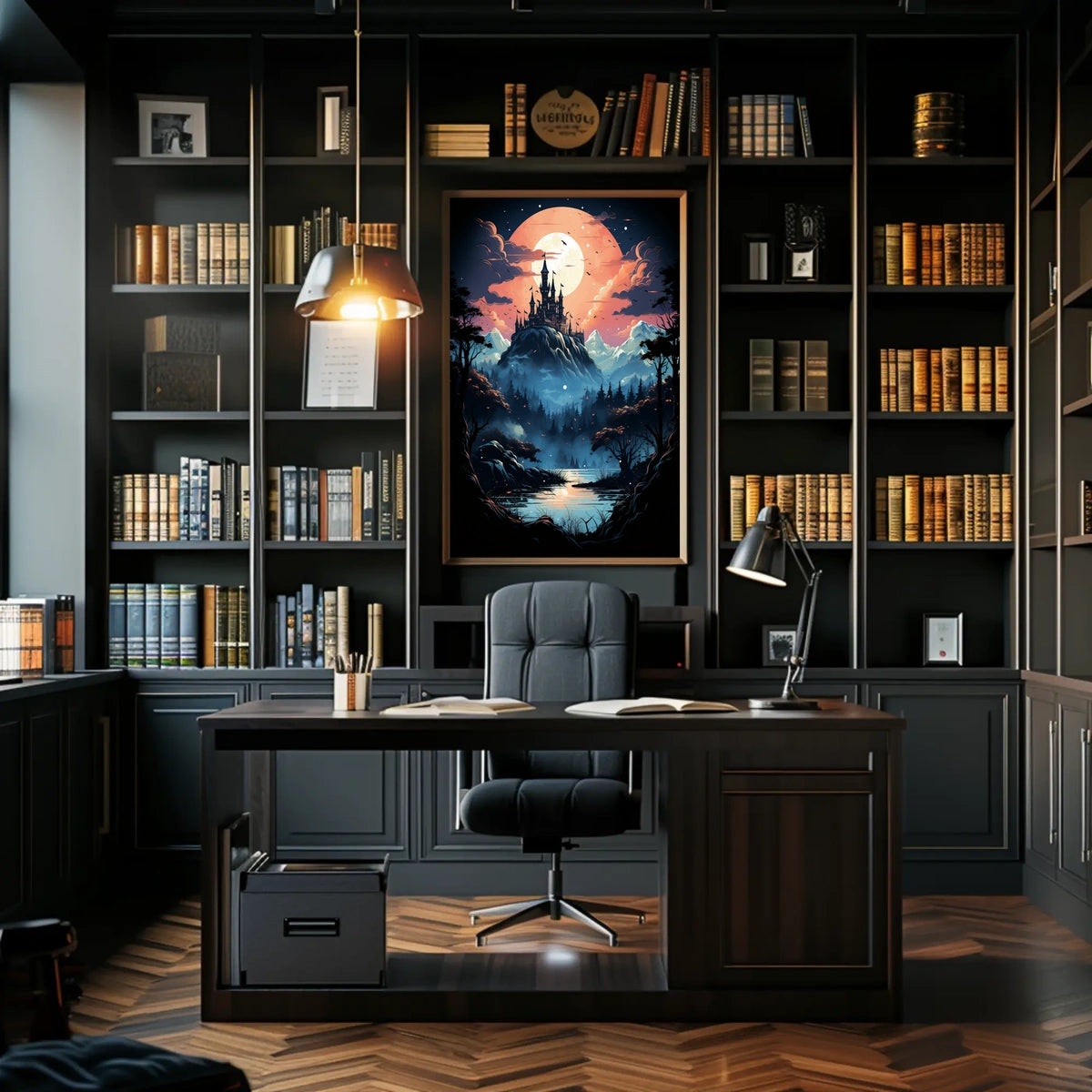 Fantasy Castle Scene in Mystical Landscape Futuristic Sci-Fi Poster