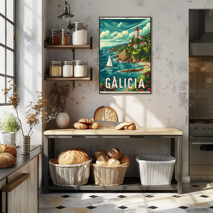 Galicia Sailing Lighthouse Coast Travel Poster
