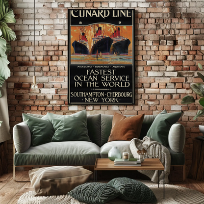 Cunard Line - Fastest Ocean Service Vintage Travel Poster