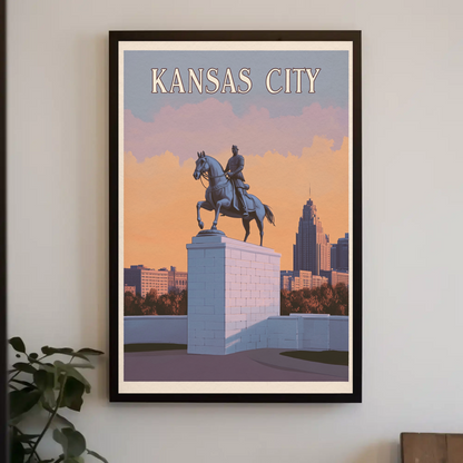 Kansas City Vintage Poster Sunset Statue