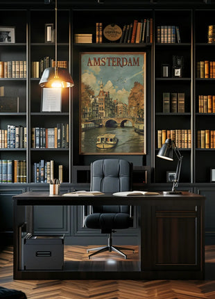 Amsterdam Canal Vintage Travel Poster