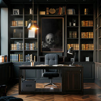 Dark Skull with Flowers: Classical Vanitas Artistic Poster PosterGoat