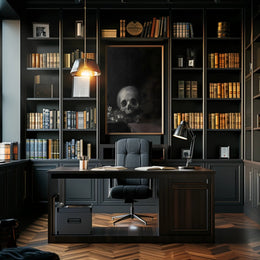 Dark Skull with Flowers: Classical Vanitas Artistic Poster PosterGoat