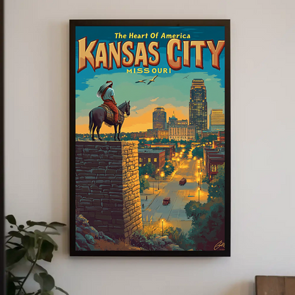 Kansas City The Heart of America Overlook Vintage Travel Poster