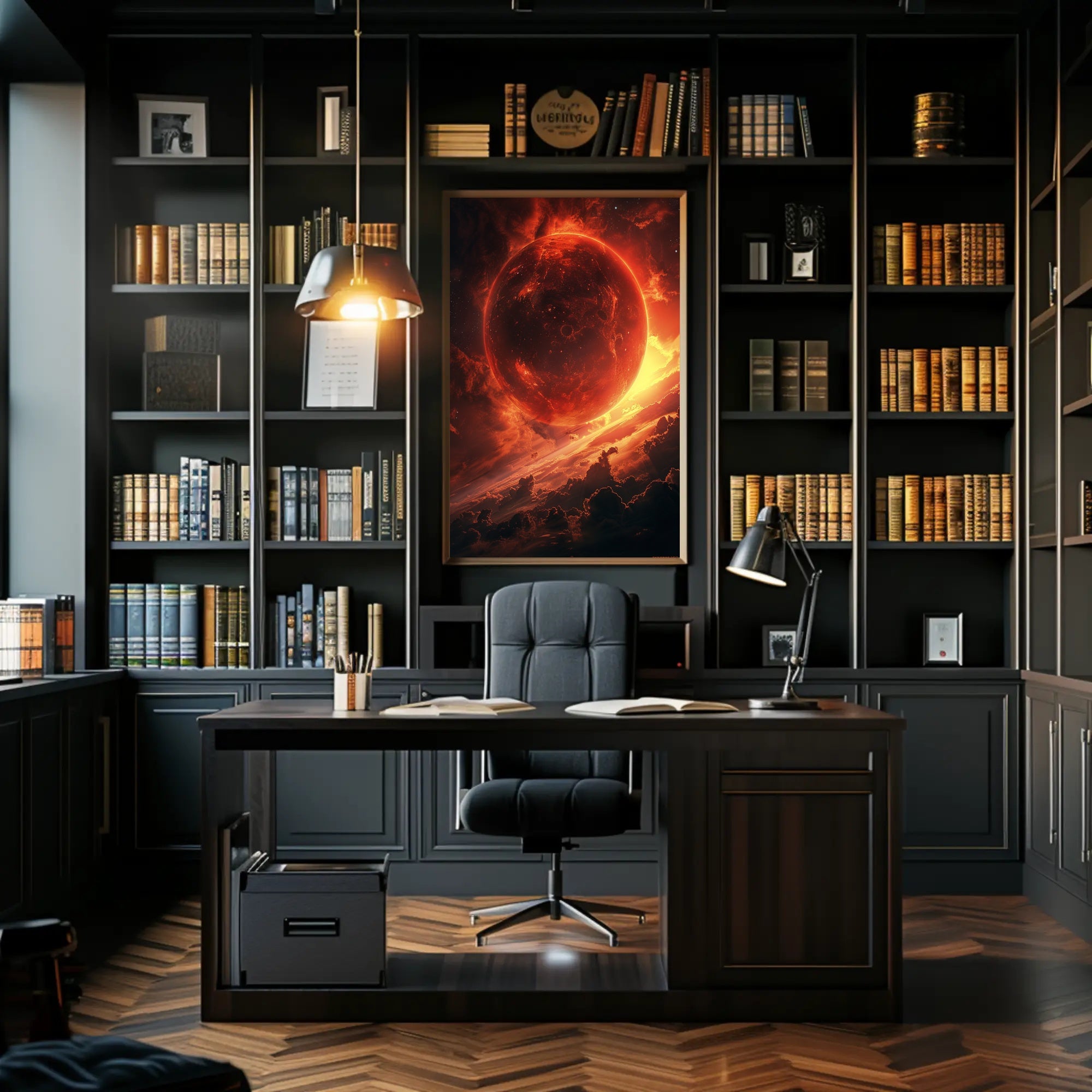 Fiery Cosmic Planet Sci-Fi Art Poster PosterGoat