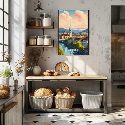 Zurich River Reflection Travel Poster