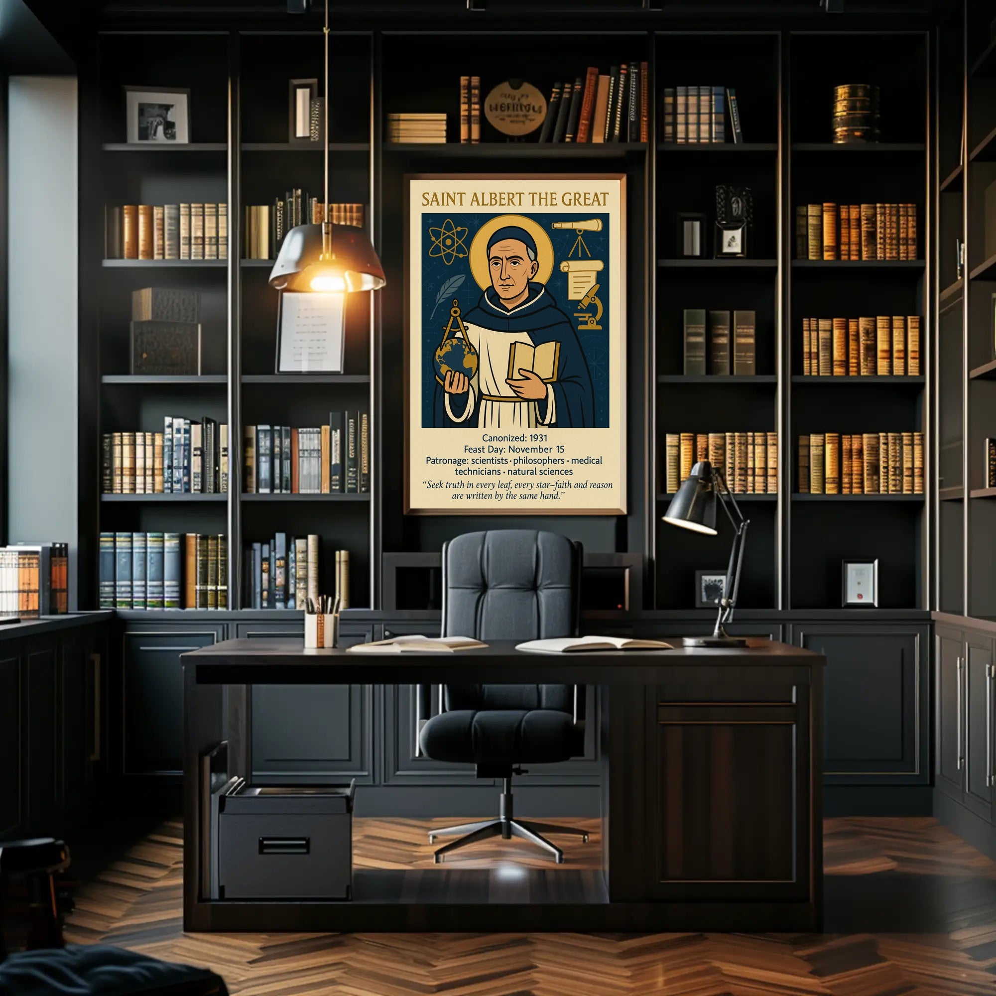 Saint Albert Wisdom Vintage Educational or Infographic Poster