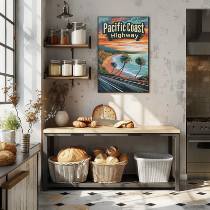 Pacific Coast Highway Sunset Drive Travel Poster