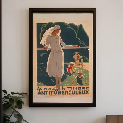 French Anti Tuberculosis Stamp Health Vintage Travel Poster