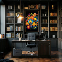 Joyful Floral Faces: Whimsical Art Poster Print