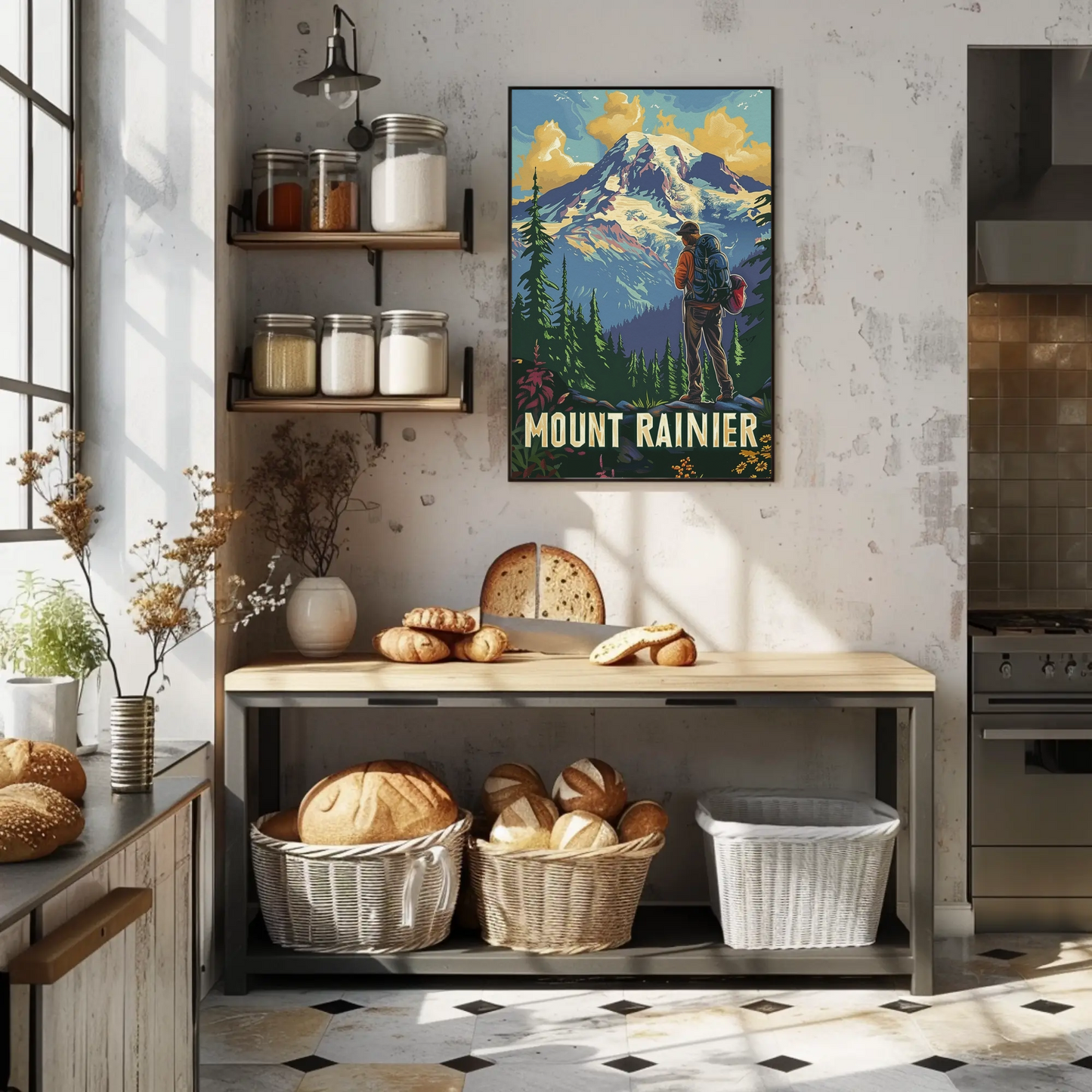 Mount Rainier Hiker Wilderness Explorer Poster