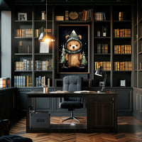 Whimsical Bear in Mountain Hood Cartoon Poster