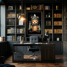 Whimsical Bear in Mountain Hood Cartoon Poster