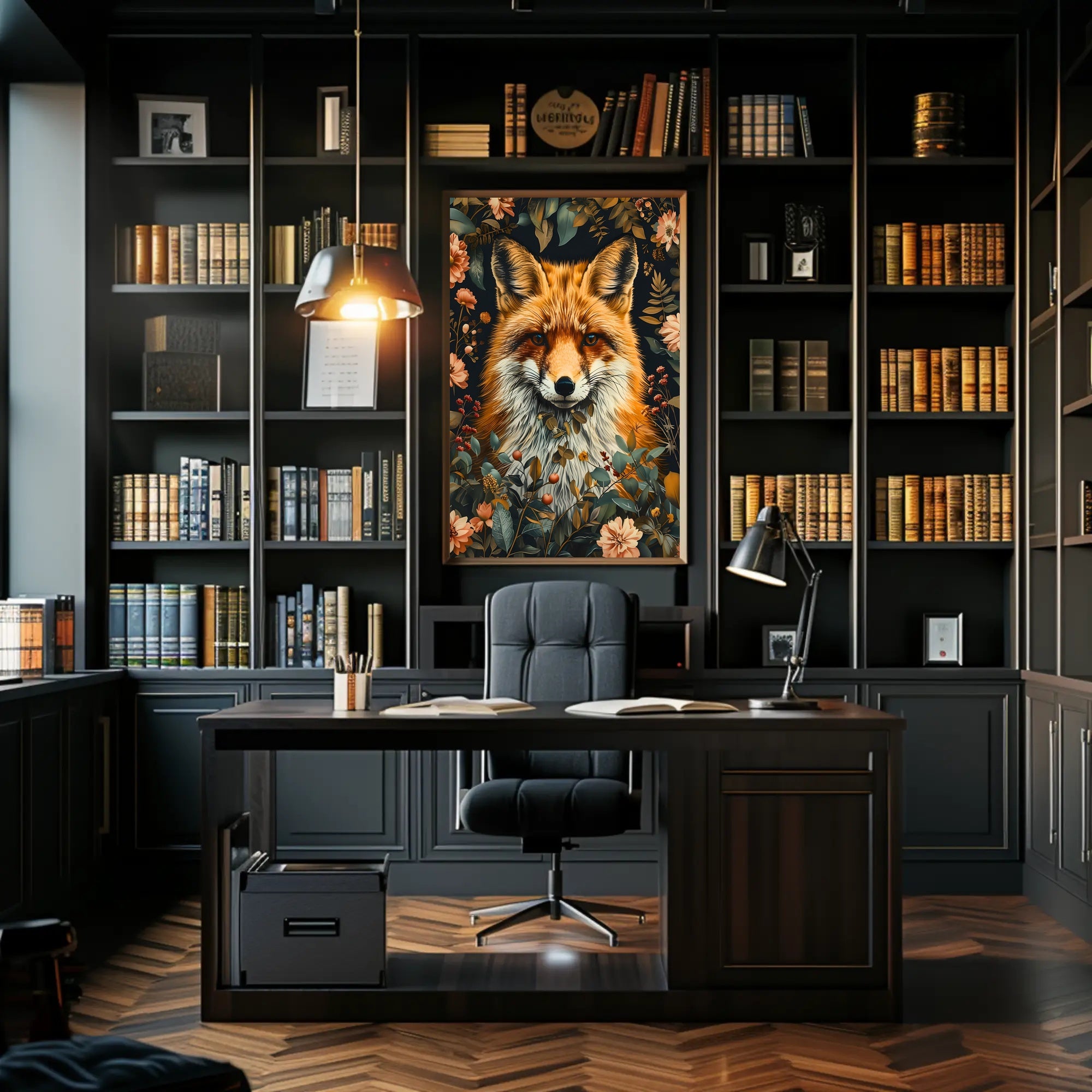 Fox Among Blossoms: Detailed Wildlife Art Animal Poster