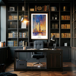 Dubai Skyline Modern Abstract Watercolor Urban or Cityscape Poster PosterGoat