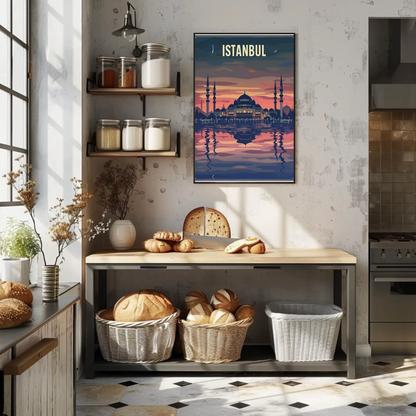 Istanbul Mosque Reflections Golden Twilight Water Travel Poster