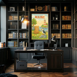 Maine Wildlife and Lighthouse Poster