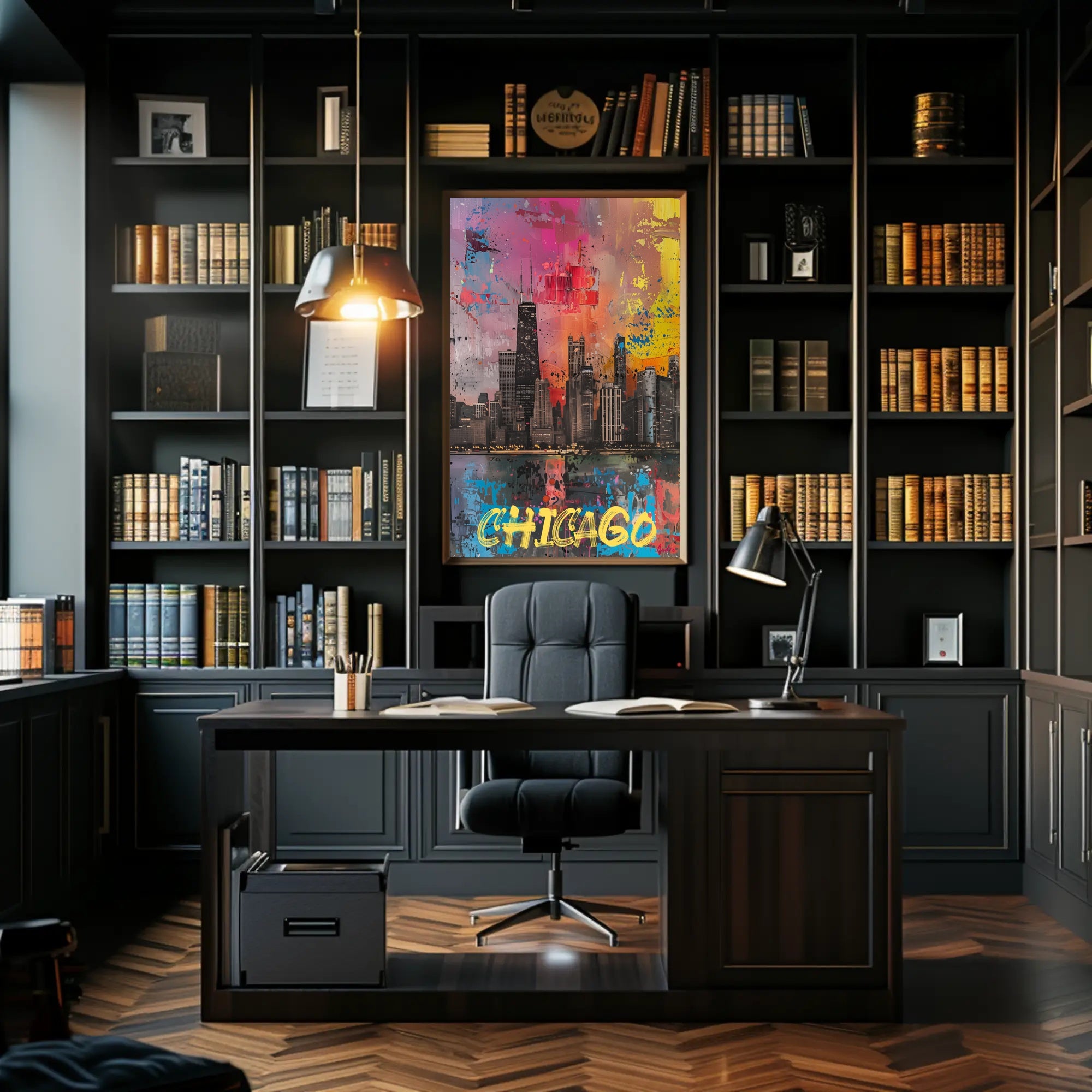 Chicago Skyline in Vibrant Abstract Urban or Cityscape Poster