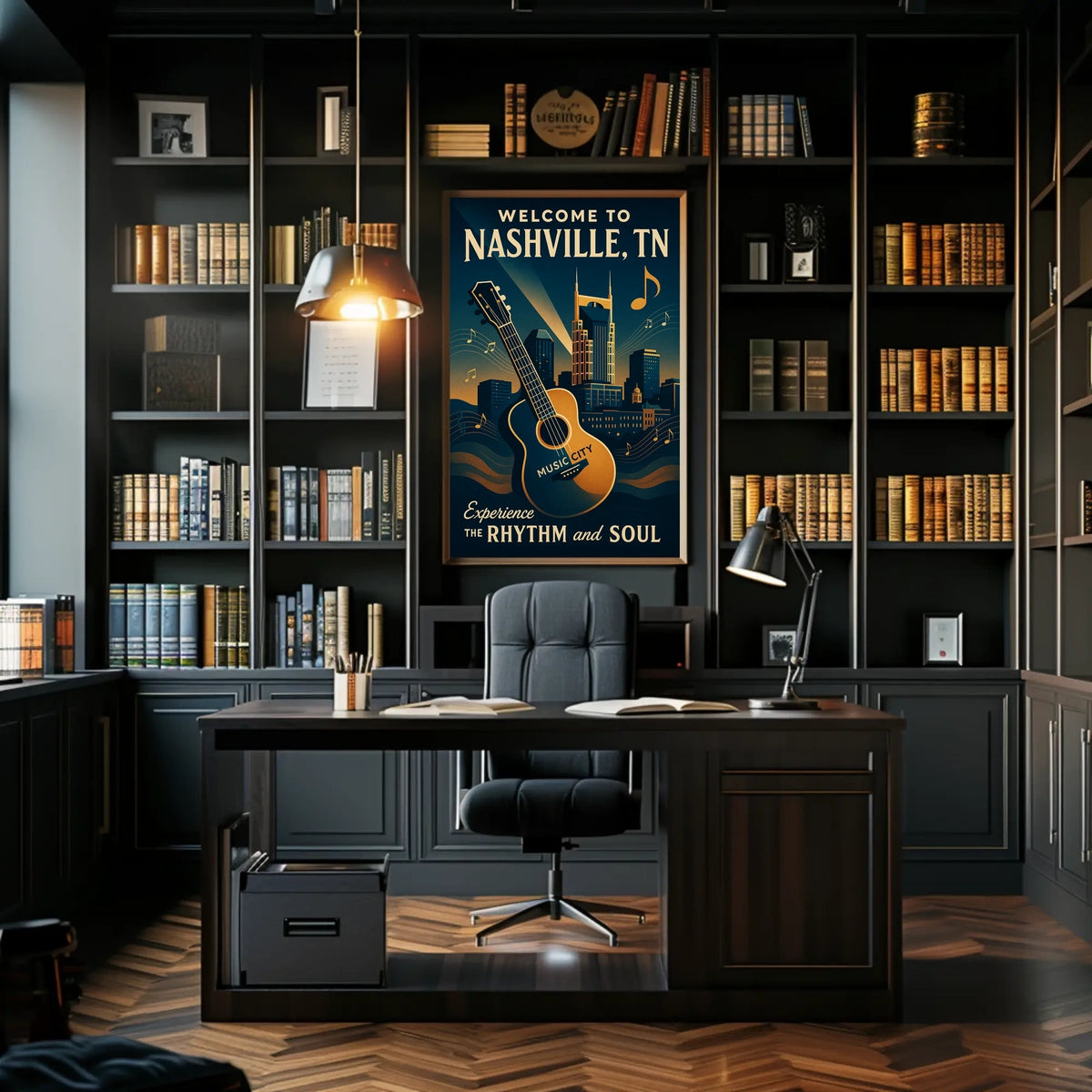 Nashville Music City Vintage Skyline Poster Art