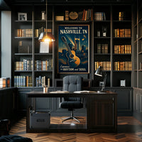 Nashville Music City Vintage Skyline Poster Art