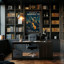 Nashville Music City Vintage Skyline Poster Art