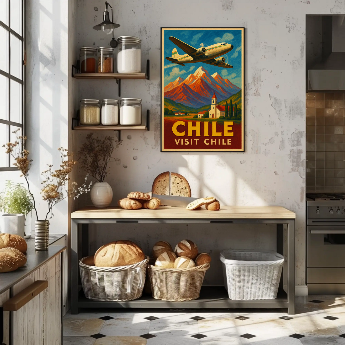 Visit Chile Andes Mountains Plane Travel Poster