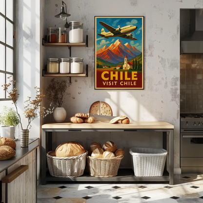 Visit Chile Andes Mountains Plane Travel Poster