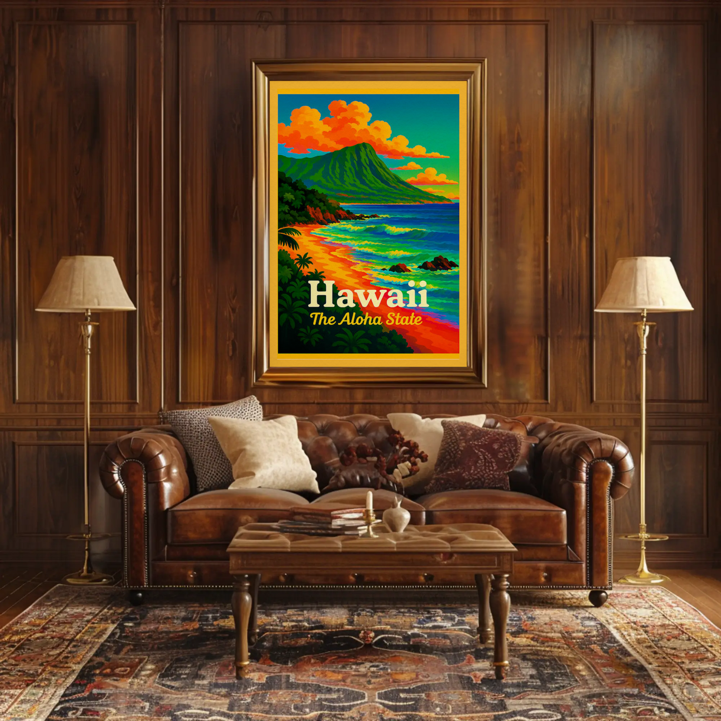 Hawaii Aloha State Colorful Coastline Travel Poster