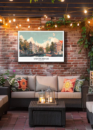 Amsterdam Canal Houses Scenic Travel Poster